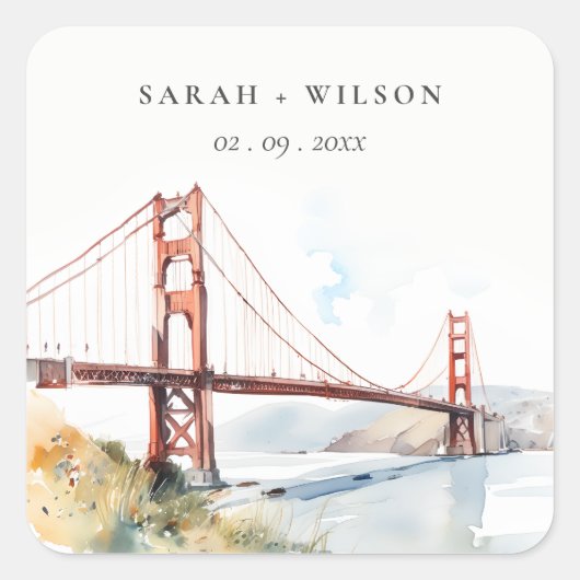 Sticker Carré San Francisco Golden Gate Bridge Landscape Wedding (Devant)