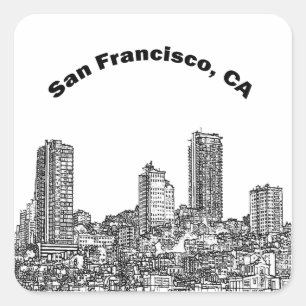 Sticker Carré San Francisco Line Art