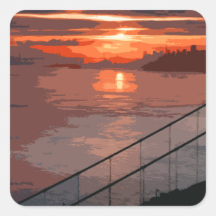 Sticker Carré San Francisco Sunrise Retro