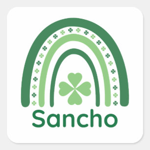 Sticker Carré Sancho Nom Clover Boho Rainbow