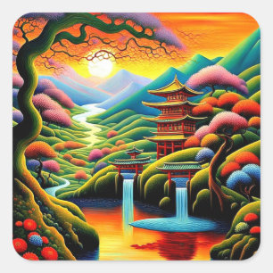 Sticker Carré Sanctuaire au coucher du soleil 1