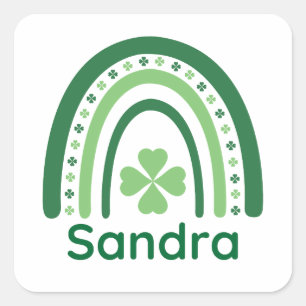 Sticker Carré Sandra Nom Clover Boho Rainbow