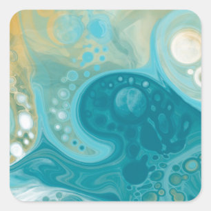 Sticker Carré Sandy Brown Ocean Turquoise Fluid Art