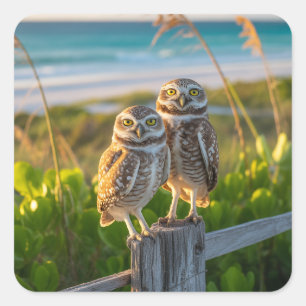 Sticker Carré Sanibel Island Florida couple de chouette bractée