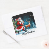 Sticker Carré Santa and Reindeer Joyfully Celebrate (Enveloppe)