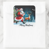 Sticker Carré Santa and Reindeer Joyfully Celebrate (Sac)