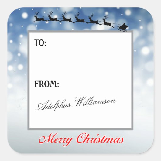 Sticker Carré Santa and Reindeer Snowflakes Gift Label (Devant)