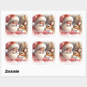 Sticker Carré Santa and Rudolph Custom Christmas Party Favor  (Feuille)