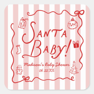 Sticker Carré Santa Baby! Fantastique Baby Shower de Noël