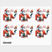 Sticker Carré Santa Celebrates Christmas With Football (Feuille)