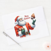 Sticker Carré Santa Celebrates Christmas With Football (Enveloppe)