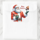 Sticker Carré Santa Celebrates Christmas With Football (Sac)