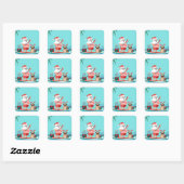 Sticker Carré Santa Claus and His Pug on a surfboard (Feuille)