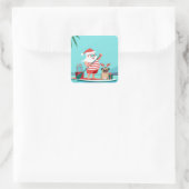Sticker Carré Santa Claus and His Pug on a surfboard (Sac)