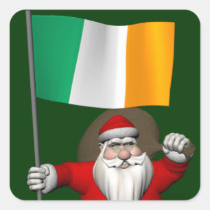 Sticker Carré Santa Claus Avec L'Ensigne D'Irlande