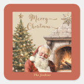 Sticker Carré Santa Claus de Noël traditionnel Nom personnalisé (Devant)