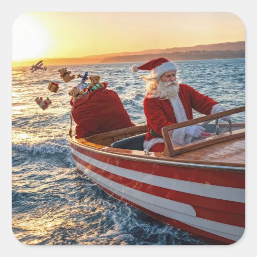 Sticker Carré Santa Claus Driving a Speedboat (Devant)