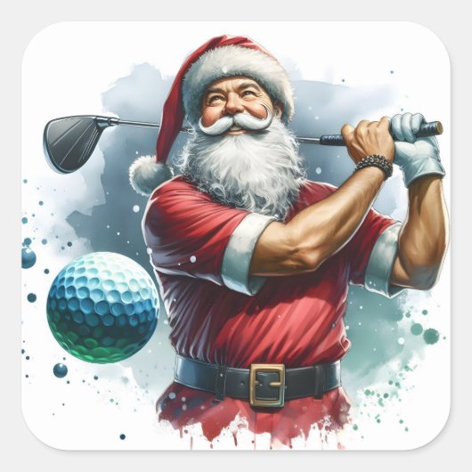 Sticker Carré Santa Claus Enjoying a Game of Golf on a Sunny Day (Devant)