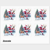 Sticker Carré Santa Claus Enjoys Ice Skating With a Reindeer (Feuille)