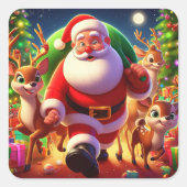 Sticker Carré Santa Claus et 2 rennes (Devant)