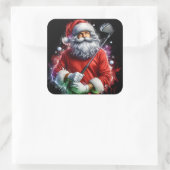 Sticker Carré Santa Claus Golfing in Colorful Festive Attire (Sac)