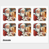 Sticker Carré Santa Claus Holding Afghan Hound Christmas (Feuille)