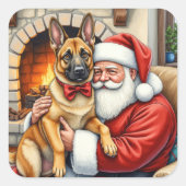 Sticker Carré Santa Claus Holding Belgian Malinois Christmas Art (Devant)