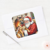 Sticker Carré Santa Claus Holding Belgian Malinois Christmas Art (Enveloppe)