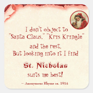 Sticker Carré Santa Claus Kris Kringle St. Nicholas Rhyme 1914
