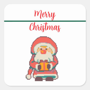 Sticker Carré Santa Claus Pixelart Merry Christmas, Pixel Art
