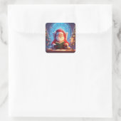 Sticker Carré Santa Claus Reading a Book by Candlelight (Sac)