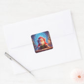 Sticker Carré Santa Claus Reading a Book by Candlelight (Enveloppe)