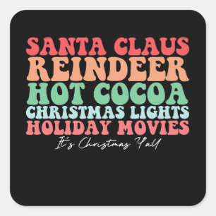 Sticker Carré Santa Claus Reindeer Hot Cocaca lumières de Noël H