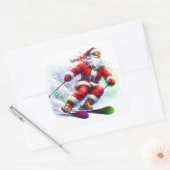 Sticker Carré Santa Claus Ski Down a Snowy Mountain Trail (Enveloppe)