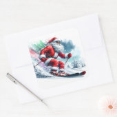 Sticker Carré Santa Claus Ski Down Snowy Mountains en hiver (Enveloppe)