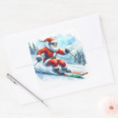 Sticker Carré Santa Claus Ski Down Snowy Mountains en hiver (Enveloppe)