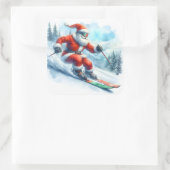 Sticker Carré Santa Claus Ski Down Snowy Mountains en hiver (Sac)