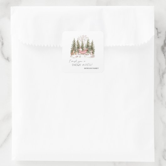 Sticker Carré Santa Claus, Sleigh, Présents Noël de forêt (Sac)