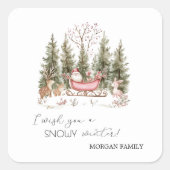 Sticker Carré Santa Claus, Sleigh, Présents Noël de forêt (Devant)