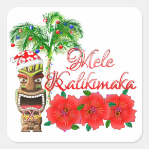 Sticker Carré Santa Claus Tiki Mele Kalikimaka