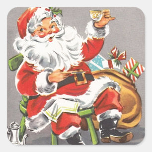 Sticker Carré Santa Claus vintage 1950
