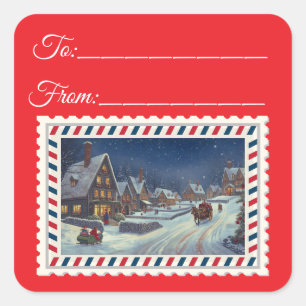 Sticker Carré Santa Claus vintage avec magie et fées Carré St