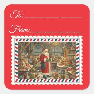 Sticker Carré Santa Claus vintage avec magie et fées Carré St
