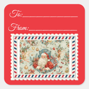 Sticker Carré Santa Claus vintage avec magie et fées Carré St