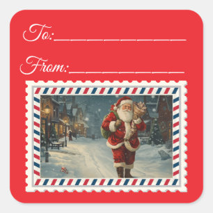 Sticker Carré Santa Claus vintage avec magie et fées Carré St