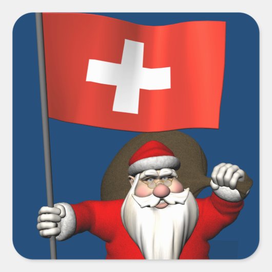 Sticker Carré Santa Claus With Ensign Of Switzerland (Devant)