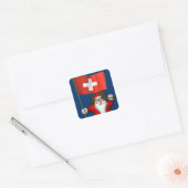 Sticker Carré Santa Claus With Ensign Of Switzerland (Enveloppe)