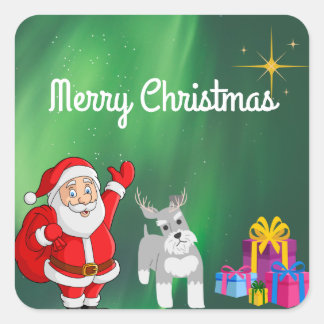 STICKER CARRÉ SANTA ET SCHNAUZER NOËL PERSONNALISÉ