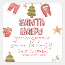 Sticker Carré Santa Girl Boy Holiday Baby Shower  