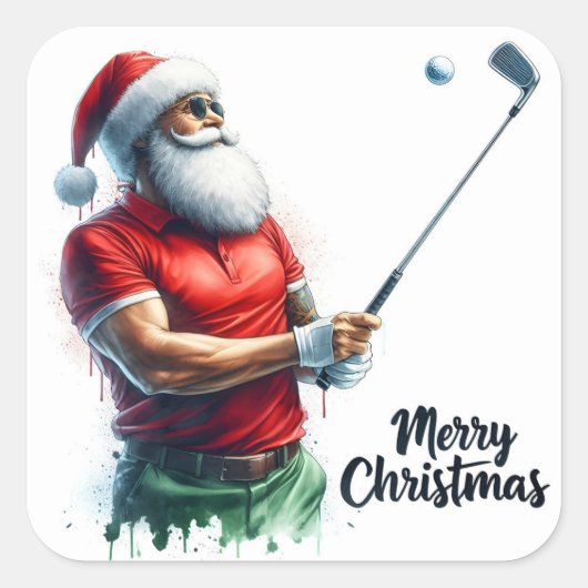 Sticker Carré Santa Golfing in Winter Gear (Devant)